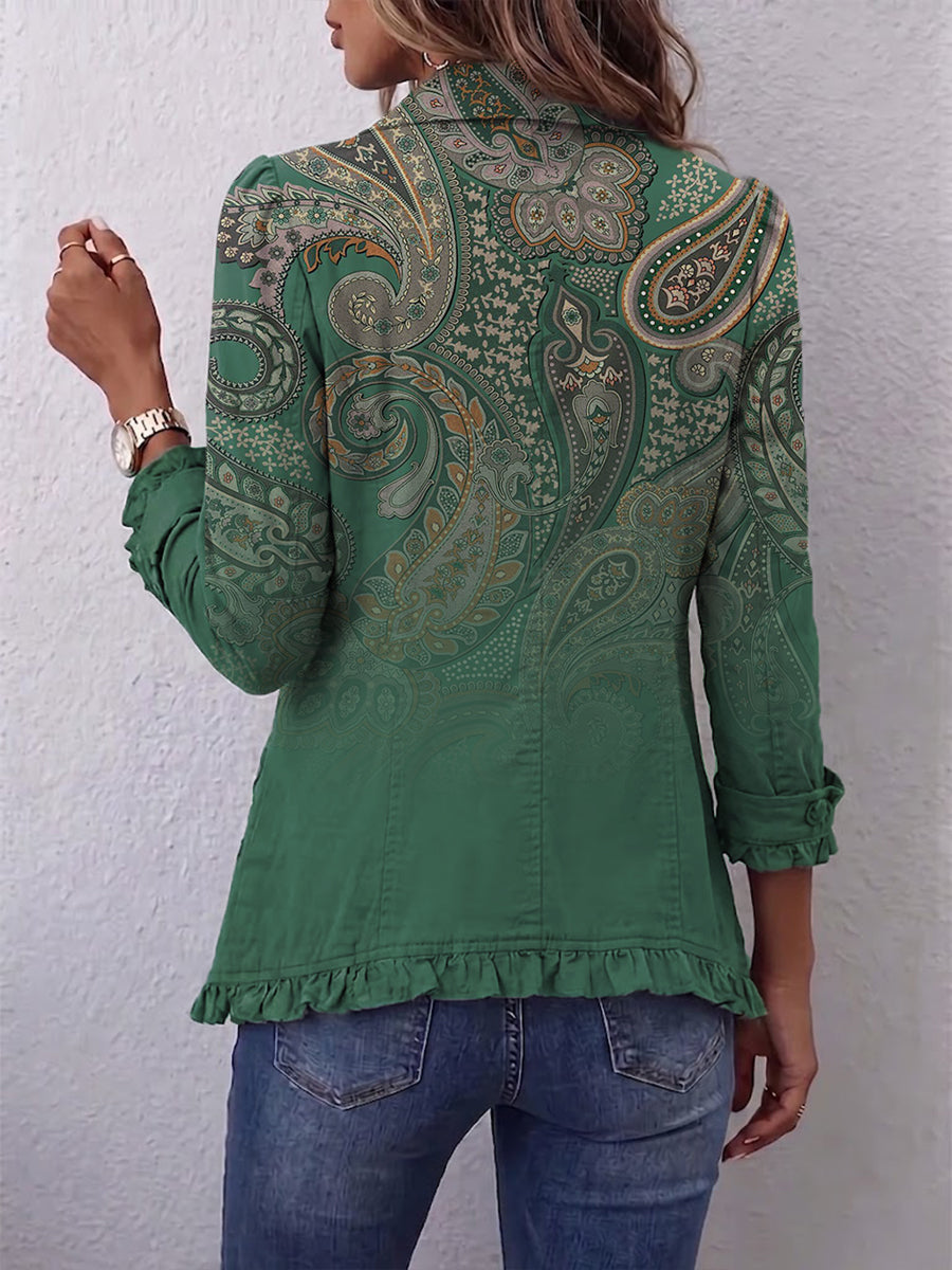 Ludovica | Giacca Verde con Motivi Paisley Ricercati