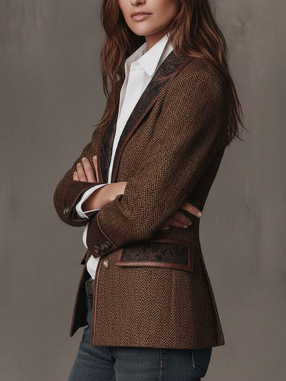 Francesca | Blazer con Inserti Stampati a Spina di Pesce