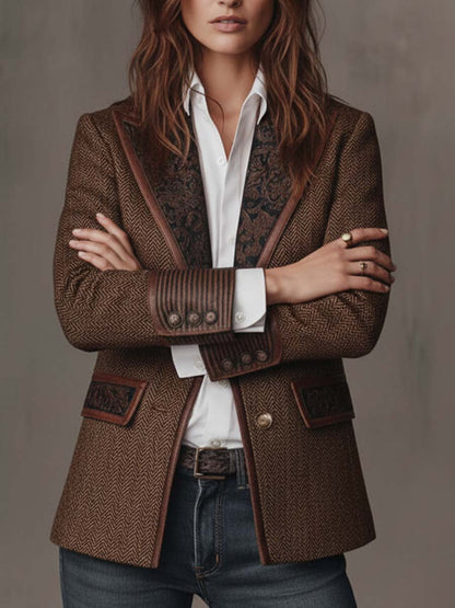 Francesca | Blazer con Inserti Stampati a Spina di Pesce