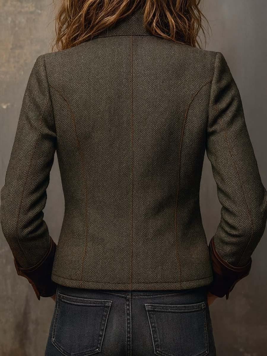 Bella | Blazer Vintage a Spina di Pesce con Profili a Contrasto