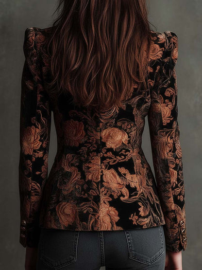 Sofia | Blazer Sartoriale con Stampa Floreale Nera e Bronzo