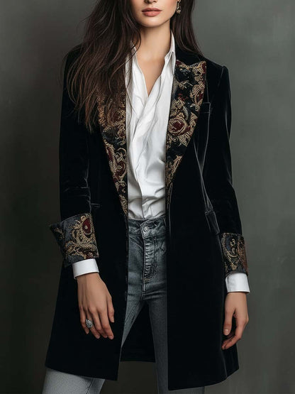 Camilla | Blazer Aderente con Stampa Barocca Nera