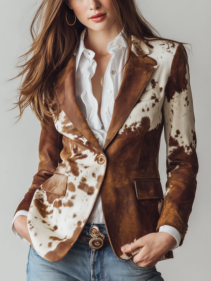 Alessia | Blazer Vintage con Stampa Muccata Eco-Responsabile