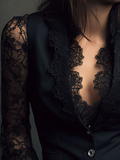 Vittoria – Blazer Nero con Maniche Semi-Trasparenti