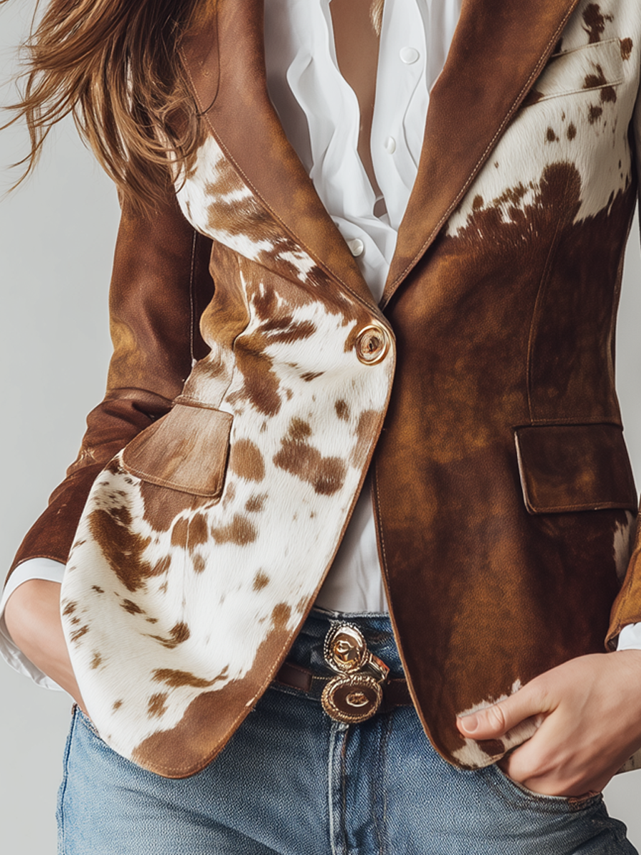 Alessia | Blazer Vintage con Stampa Muccata Eco-Responsabile