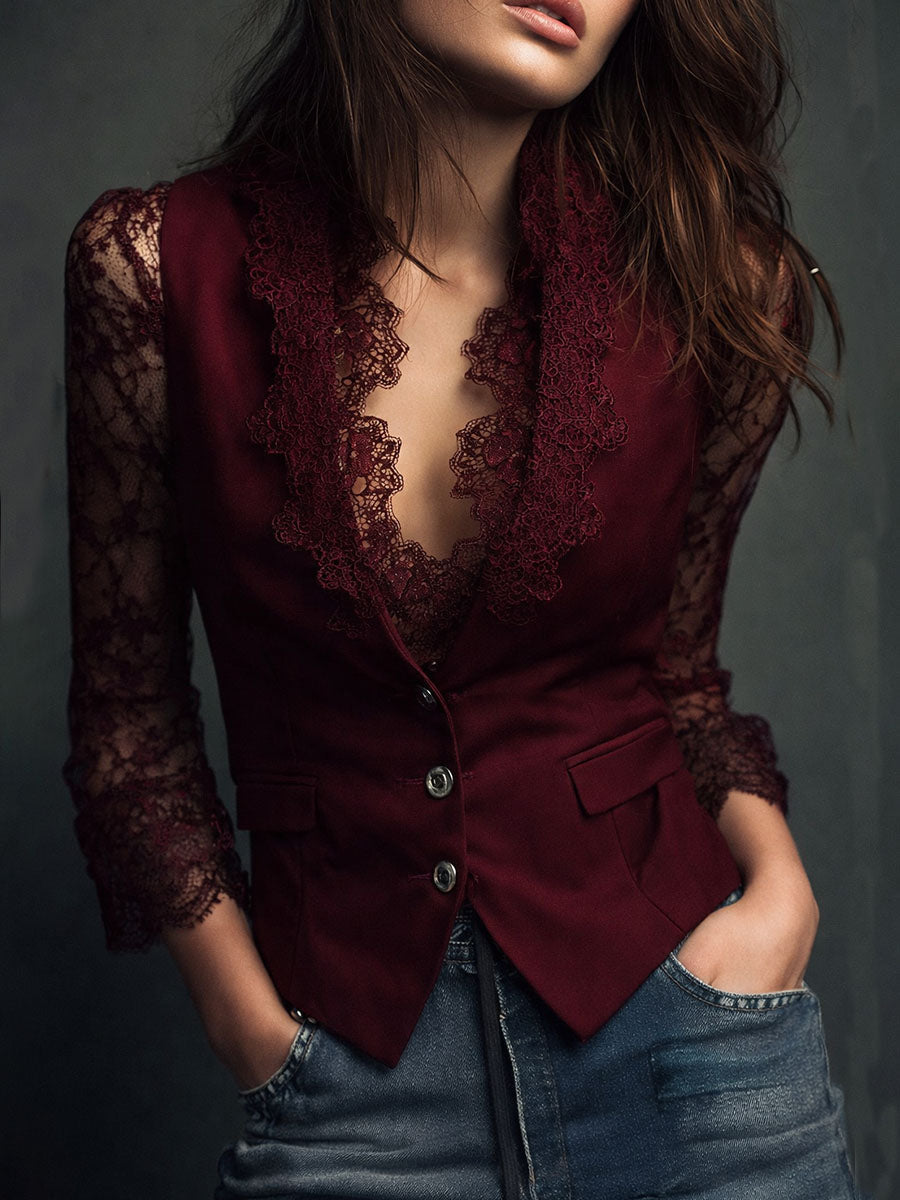 Vittoria – Blazer Nero con Maniche Semi-Trasparenti