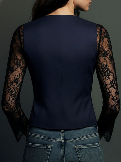 Vittoria | Blazer Nero con Maniche Semi-Trasparenti