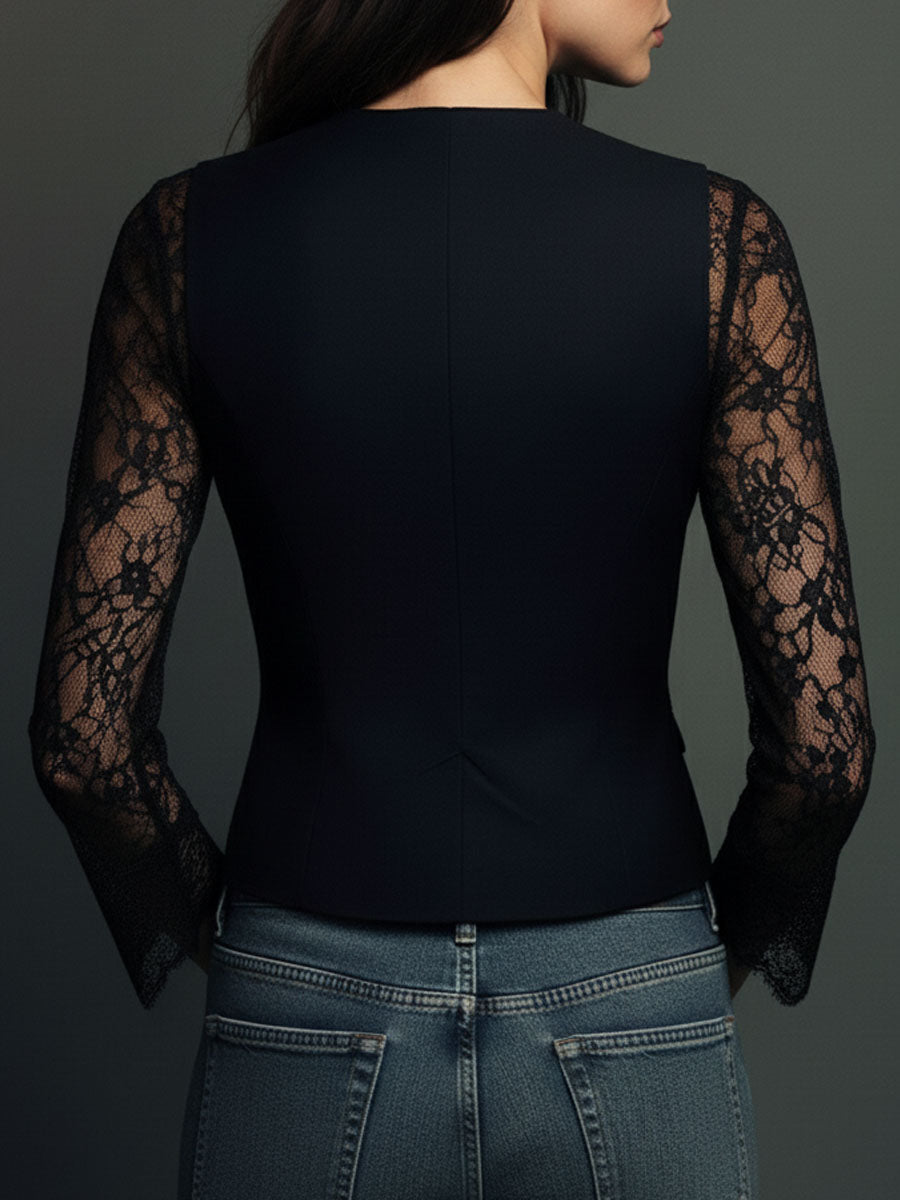 Vittoria – Blazer Nero con Maniche Semi-Trasparenti