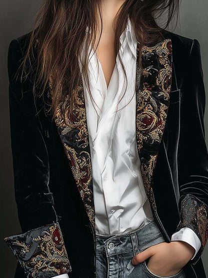 Camilla | Blazer Aderente con Stampa Barocca Nera