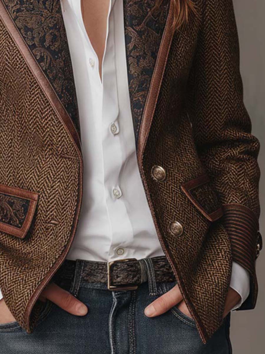 Francesca | Blazer con Inserti Stampati a Spina di Pesce