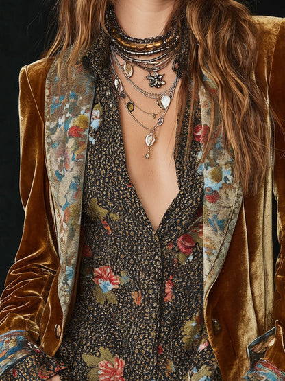Anna | Blazer Patchwork con Stampa Floreale Vintage