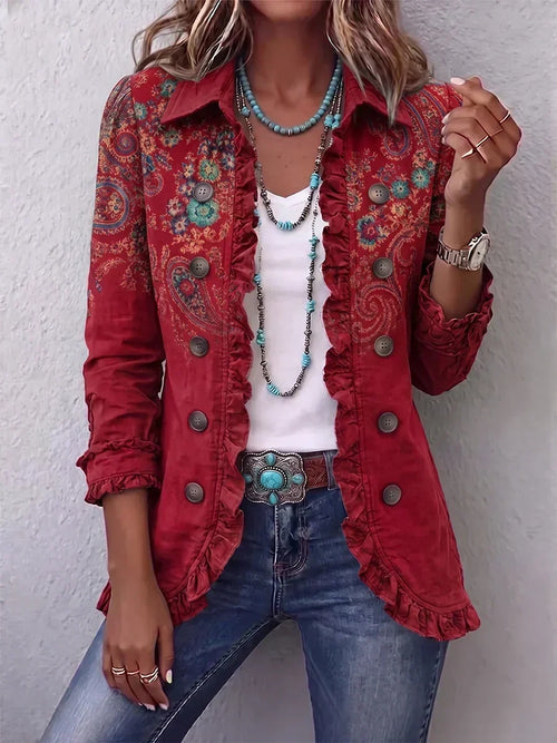 Isabella | Giacca Rossa con Ricami Floreali Vintage
